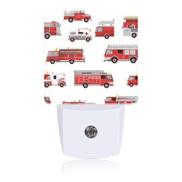 Imagem de Luz noturna de caminhões de bombeiros, luzes noturnas conectadas à parede, sensor de crepúsculo ao amanhecer, lâmpada de LED de 0,5 W para decoração de quarto