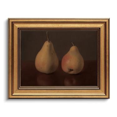 Imagem de Arte de parede emoldurada dourada arte de parede em tela vintage frutas pera decoração de prateleira para cozinha impressões de arte imagem para sala de estar quarto fazenda banheiro decoração de