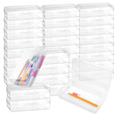 Imagem de TANEMUDO Estojo de lápis de grande capacidade, 32 peças, com tampa apertada, empilhável, organizador de plástico rígido, caixa de armazenamento de giz de cera transparente para crianças, escola, sala