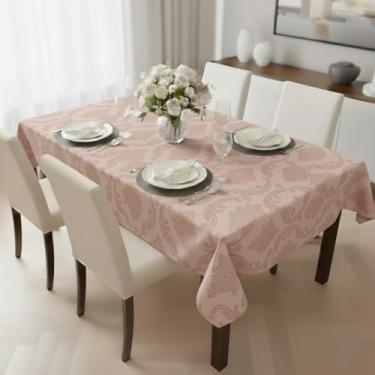 Imagem de Jogo de Toalha de Mesa Jacquard 4 a 14 Lugares - Forro de Mesa Elegante 100% Poliéster para Festas e Jantares (Rose,12 cadeiras 3,5x1,35)