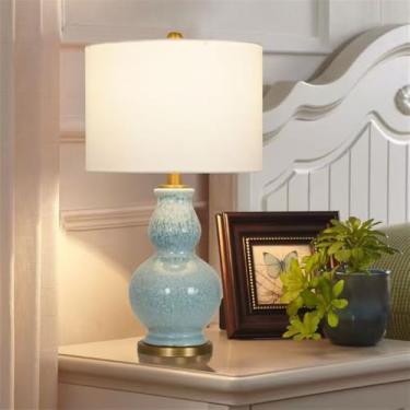 Imagem de Luminária de mesa contemporânea de cerâmica, estilo americano, luxuosa, com LED, para sala de estar, quarto, escritório, casa de campo, hotel ou mesa de cabeceira (Estilo 184B)