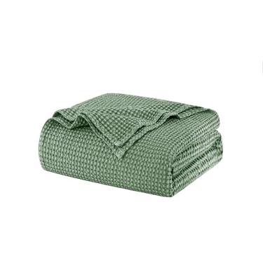 Imagem de Talasily Cobertor 100% algodão para cama - Roupa de cama leve e respirável para todas as estações - Cobertor de trama waffle macio, lavável na máquina, verde, 127 x 152 cm