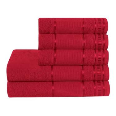 Imagem de Jogo de Toalhas Premium, 5 Peças, 100% Algodão, 2 Toalhas de Banho 125x65cm e 3 Toalhas de Rosto 65x45cm, 290g/m², Hipoalergênico (Vermelho Veludo)