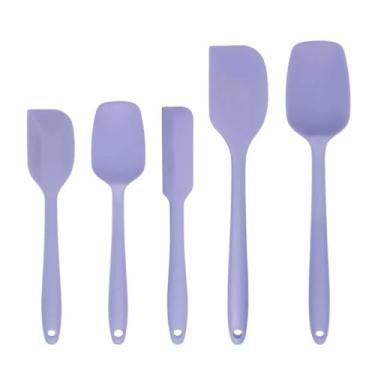 Imagem de Conjunto de espátulas de silicone de 5 peças, espátula de borracha de grau alimentício para assar, cozinhar e misturar, resistente ao calor, antiaderente, lavável na lava-louças, livre de BPA (roxo