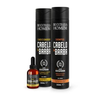 Imagem de Kit Homem Cabelo e Barba Shampoo Condicionador e Óleo Bio Extratus