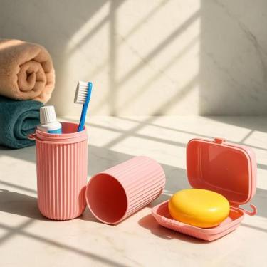 Imagem de Kit Porta Escovas Com Tampa Para Viagem e Saboneteira Plasútil - Plasú
