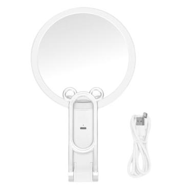 Imagem de Espelho de maquiagem portátil montado na parede para mesa, ajustável, LED, dupla face, ampliação 1X / 20X, para dormitório, quarto, banheiro, viagem (Branca)