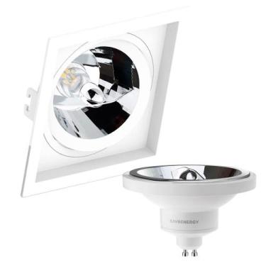 Imagem de Kit 3 Spot Embutir Quadrado Recuado Ar111 Branco + Lâmpada Led 12w 270