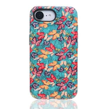 Imagem de KZONO Capa para iPhone 16e, padrão magnético exclusivo com TPU macio à prova de choque e capa protetora de policarbonato rígido com ímã forte carregamento sem fio para iPhone 16e capa (borboleta)