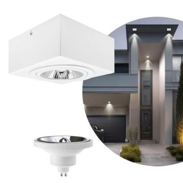 Imagem de Kit 2 Spot Plafon Sobrepor Box Quadrado AR111 Direcionável Branco + Le