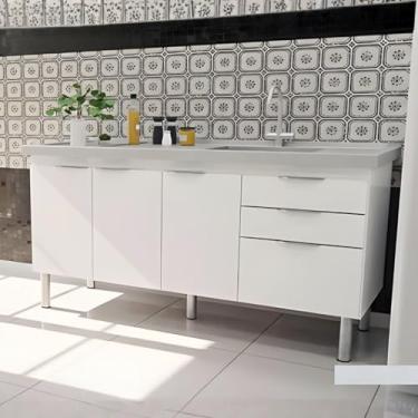 Imagem de Gabinete Cozinha Armário 3 Gavetas 2 Portas Multiuso 144cm (Branco)