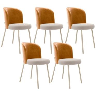 Imagem de Kit 5 Cadeiras Sala de Jantar Estofada Gavi Arena L02 Couríssimo Whisky Bouclê Creme - Lyam Decor