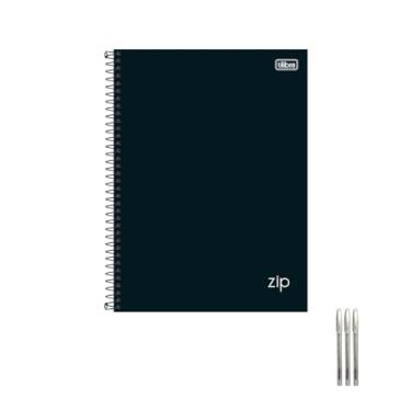 Imagem de Kit Caderno Universitário Capa Dura Zip Preto 10 Matérias 160 Folhas + Caneta Trigel Branca 0.8mm Caixa com 12 Unidades