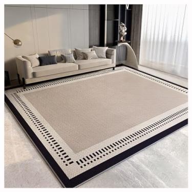 Imagem de SPXMQSS Tapetes de sala de estar, grande, macio para quarto, resistente à sujeira e ao desgaste, tapete lavável com forro antiderrapante, para quarto, sala de jantar, escritório, preto/bege