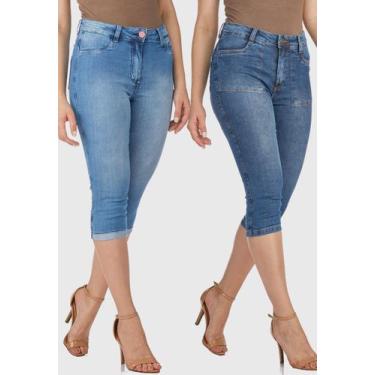 Imagem de Kit 2 Calças HNO Jeans Capri Cintura Alta Azul e Azul Claro, 36