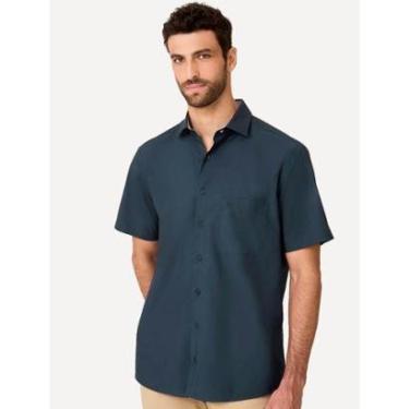 Imagem de Camisa Dudalina Masculina Manga Curta Tricoline Lisa Azul Marinho-Masculino