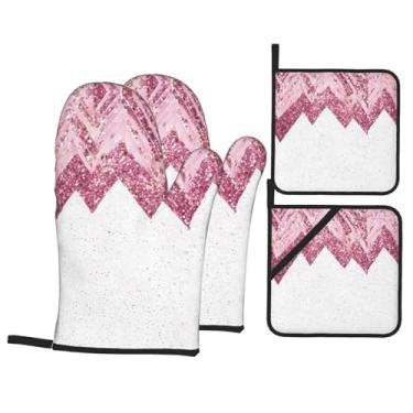 Imagem de Conjunto de luvas de cozinha com estampa brilhante e suportes de tampa, luvas de forno resistentes ao calor para lidar com panelas quentes, grelhar, churrascos, kit de 4 peças.