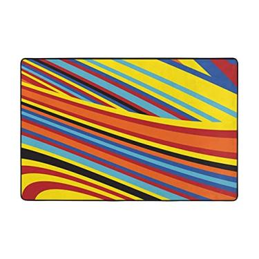 Imagem de Zeraoke Tapetes de área de listras coloridas para sala de estar de 1,2 x 1,6 m, tapete macio e moderno, tapetes antiderrapantes e felpudos para decoração de casa, tapete lavável para quarto, sala de