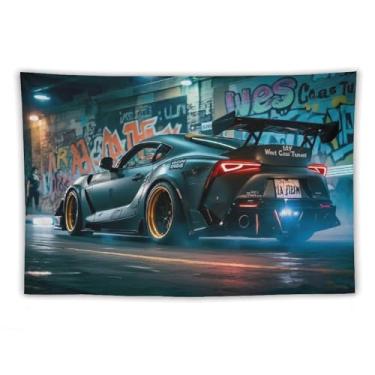 Imagem de HouLaiZhe Tapeçaria de carro Jdm modificação de carro extrema velocidade esportes pendurar na parede quarto decoração de casa tapeçarias estética piquenique decoração de parede arte de parede para