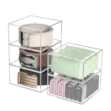 Imagem de Hongtuocb Organizador de cinto de acrílico quadrado transparente de 5 camadas para armário, suporte de cinto para acessórios, cachecóis, gravatas, joias, pulseiras, solução de armazenamento que