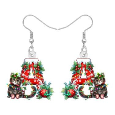 Imagem de BAMAY Brincos de acrílico com letra para mulheres, presentes exclusivos de aniversário, férias de inverno com pingente de boneco de neve, gnomo, gato, Natal, Natal, presentes iniciais para mulheres e