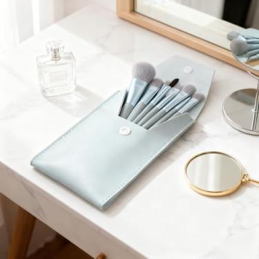 Imagem de 8 peças mini pincéis de maquiagem macarons base pincel macio cabelo conjunto de maquiagem escova portátil ferramentas de beleza (azul)