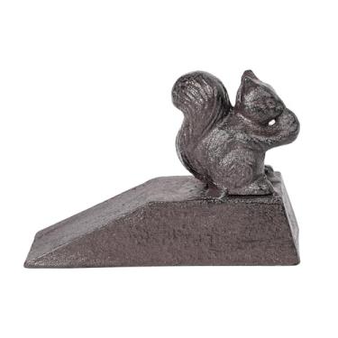 Imagem de Sungmor Batentes de Porta de Esquilo de Ferro Fundido para Serviços Pesados, Cunha de Batente de Porta de Metal com Estátua de Animal Fofo Decorativo com Tapete Antiderrapante, Sup ()