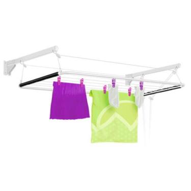 Imagem de Varal de Parede Solution em Aço Branco 120x56cm com Cordas e Kit de In