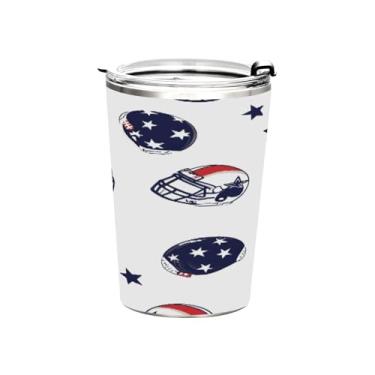Imagem de STAYTOP Copo de aço inoxidável de capacete de futebol 368 g, copo de café isolado com tampa e canudo, caneca de café de viagem de parede dupla para bebidas quentes e frias