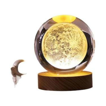 Imagem de Bola De Cristal 3D 6cm Luz Noturna LED Sistema Solar Planetas Lua Astr