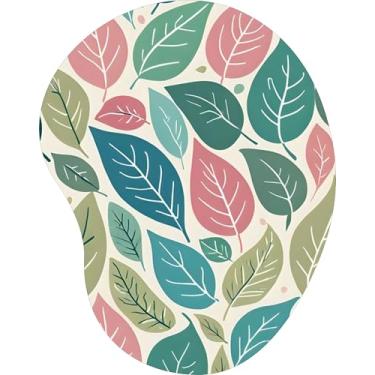 Imagem de Mouse Pad Ergonômico Gota Arte Folhagem Tons Rosé Verde Creme