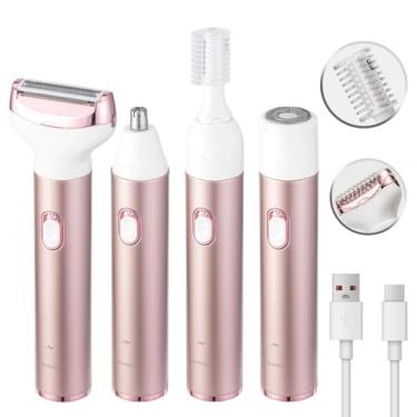 Imagem de Aparelho de Cortar Cabelo Multifuncional 4 em 1 Elétrico para Axila Púbico Nariz Sobrancelha e Todo o Corpo Recarregável via USB Barbearia Seca Molhad