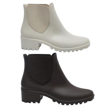 Imagem de Kit 2 Pares Bota Feminina Impermeável Confortável Leve para Uso Diário (Branco + marrom, Medio, BR, Adulto, Faixa Numérico, 37, 38)