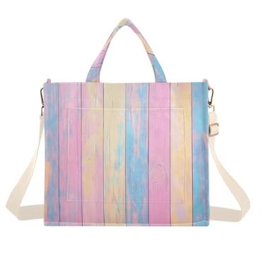 Imagem de Burbuja Sacola feminina de madeira pastel colorida, bolsa tiracolo de veludo cotelê, bolsa transversal para compras, trabalho, viagem, P, B116, Medium