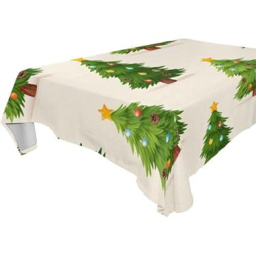 Imagem de Burbuja Toalha de mesa de árvore de Natal, toalha de mesa quadrada anti-rugas grossa para decoração de jantar, cozinha, festa, 137 x 137 cm