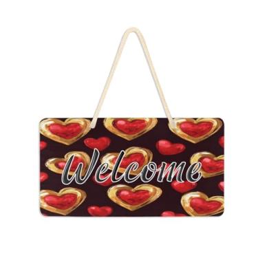 Imagem de Burbuja Placa de boas-vindas Love Hearts para porta da frente, placa de boas-vindas de PVC para decoração de férias, 15 x 28 cm