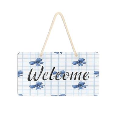 Imagem de Burbuja Placa de boas-vindas xadrez com laço para porta da frente, placa de boas-vindas de PVC para decoração de férias de casa de fazenda, 15 x 28 cm