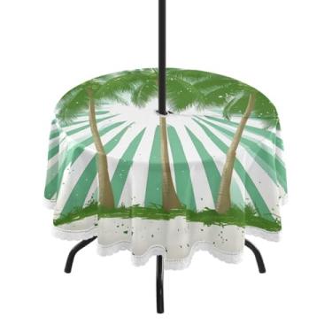 Imagem de CEBUGI Toalha de mesa redonda para uso ao ar livre, palmeira, impermeável, com furo Umberlla, capa de mesa lavável para pátio, cozinha, sala de jantar, 152 cm