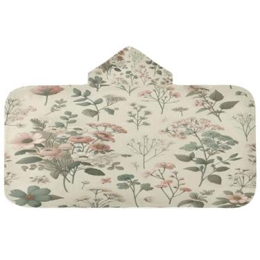 Imagem de Burbuja Toalha de banho com capuz retrô flores silvestres para crianças, toalha de praia de pelúcia macia absorvente para meninas e meninos 3-10 anos, 61 x 127 cm