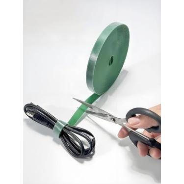 Imagem de Tiras cortadas no comprimento resistente, rolo de dupla face autoaderente de 32 pés x 1,2 cm, laços de agrupamento se prendem a si mesmos para fixação segura, verde