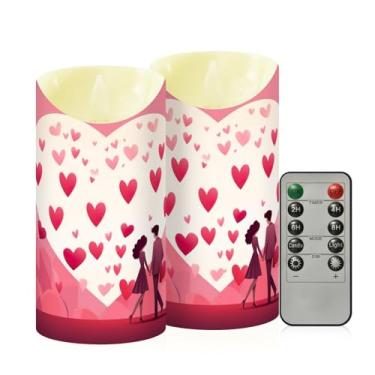 Imagem de Wassud Pacote com 2 pares de árvore de coração (2) velas sem chama com controle remoto, velas realistas cintilantes com temporizador, velas decorativas para Natal, casamento, festa, decoração de casa