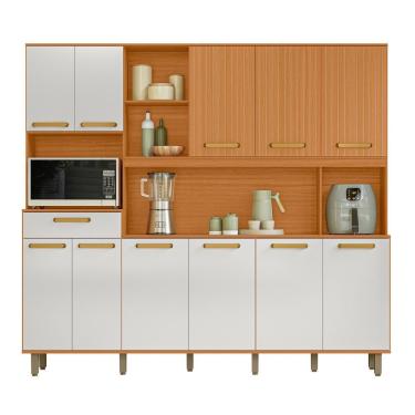 Imagem de Armario De Cozinha Kit Pilar Com 11 Portas E 1 Gaveta Freijo/off Acetinado/ripado Freijo/off Acetinado/ripado