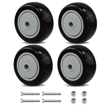 Imagem de LONGRUNFORU Conjunto de 4 rodas de poliuretano de 7,6 cm, rolamentos de esferas resistentes, capacidade de 113 kg, sem marcação e rodas protetoras de piso para móveis, carrinhos, bancadas de trabalho