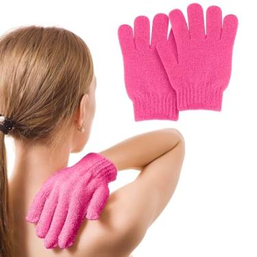 Imagem de 2 peças luva esfoliante esponja de bucha esfoliante corporal limpeza profunda remove a pele morta para mulheres e homens (rosa vermelha 1)