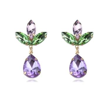 Imagem de DEYOUM Brincos de folha de cristal para mulheres, brincos pendentes de folhas verdes de cristal de strass para formatura, festa de casamento, joias para presente, Medium, Metal, Sem pedra preciosa