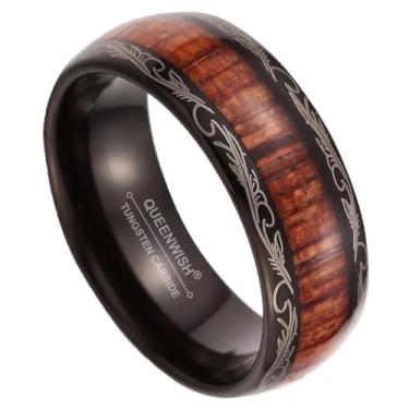 Imagem de Aliança de casamento de carboneto de tungstênio com cúpula preta de 8 mm Koa Wood Inlay Infinity Engagement Anniversary Jewelry Band, Carboneto de tungstênio, Sem pedra preciosa