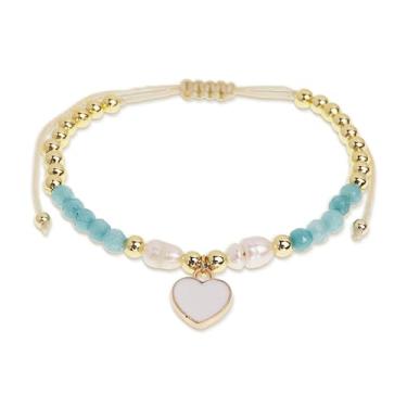Imagem de Agriajun Pulseiras femininas para Dia dos Namorados, boho, barroco, pérola, contas, amizade, berloque, coração, estrela, feita à mão, corda ajustável, contas douradas, boêmio, empilhável, joia