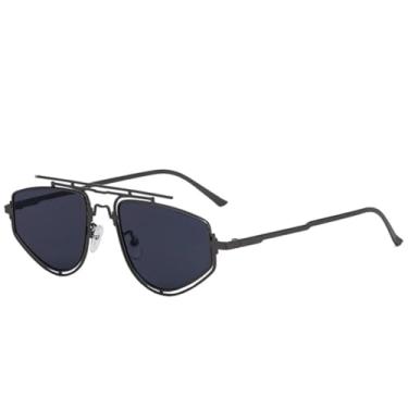 Imagem de HCPIHF Óculos de sol femininos com armação de metal e lentes vazadas, modernos, para dirigir ao ar livre, UV400 (cinza escuro)