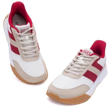 Imagem de N BESUNEW Tênis feminino com bico largo, plataforma de caminhada fácil de calçar e descalçar, com suporte de arco, calçados esportivos casuais confortáveis e retrô, Bege, 41