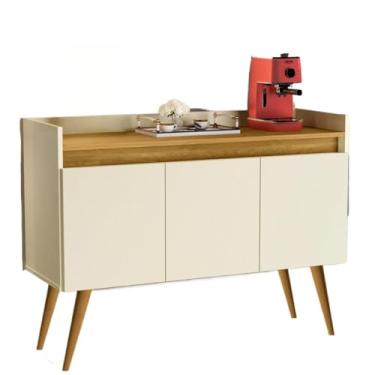 Imagem de Aparador Buffet Retrô Pés Palito Em Madeira Maciça Esplanada Cantinho Do Café Recepção(3 Off White Com Madeirado)